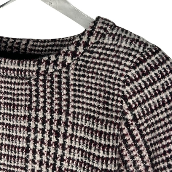 LINE + DOT Plaid Wool Tweed Crop Asymmetrical Balloon Sleeve Top Size Small - Picture 2 of 8